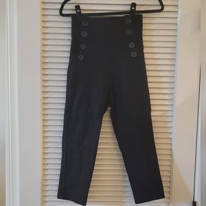 Sidecca- Black High-Waisted Stretchy Sailor Capri Pants Pockets & Elastic Waist